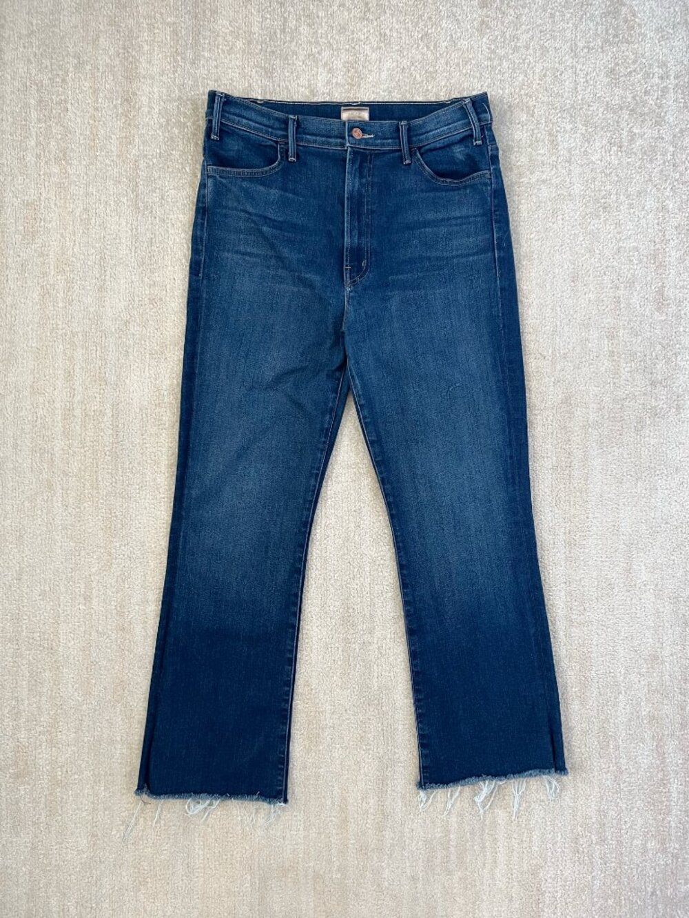 Mother The Hustler Frayed Ankle Blue Jeans in Home Movies 32 High Rise